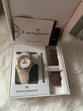 Technomarine White and Brown Strap Set with Gold Accent